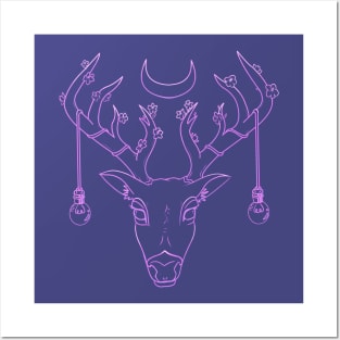 Cherry Blossom Deer in Purple Posters and Art